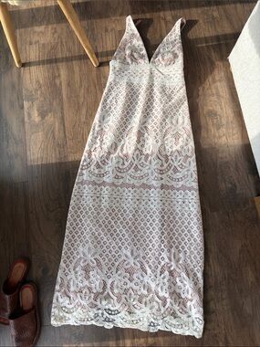 Gorgeous Lace Maxi Dress in Blush and White “cotton”